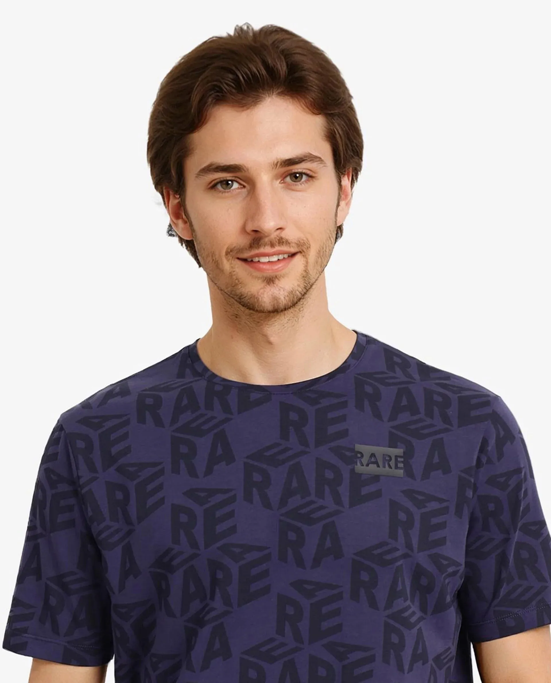 Rare Rabbit Men Azo Dusky Blue Short Sleeve Crew Neck Branded Graphic Print T-Shirt