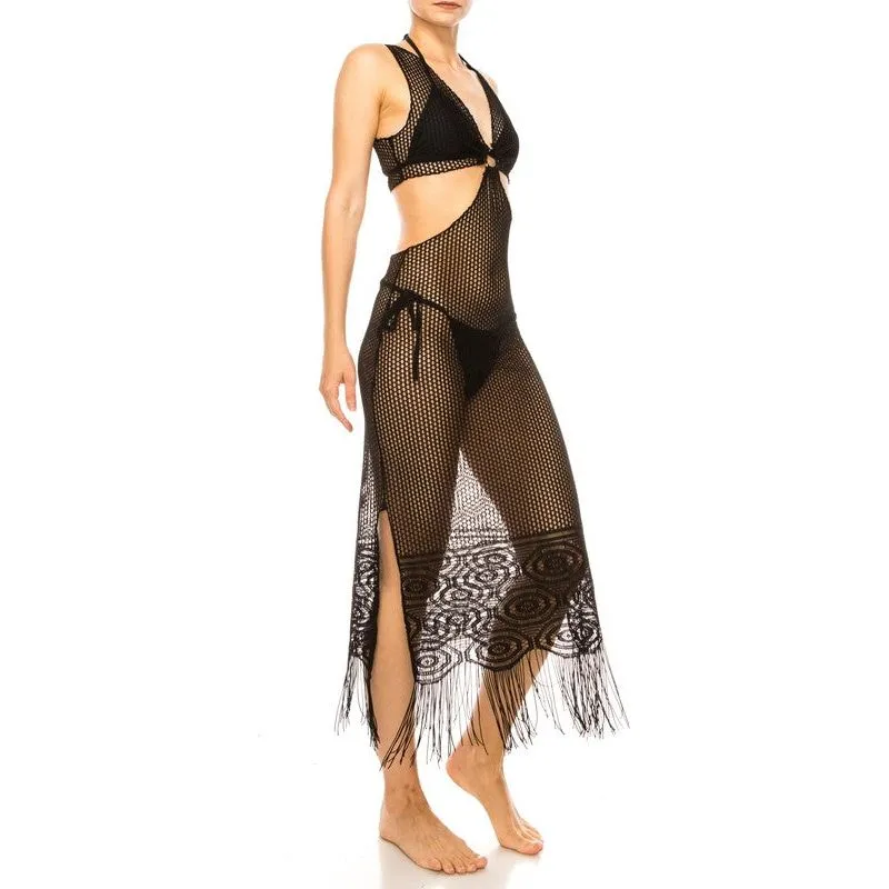 Relaxing Crochet with Tinsel Bottom Mid Cutout Cover Up