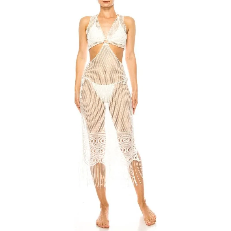 Relaxing Crochet with Tinsel Bottom Mid Cutout Cover Up