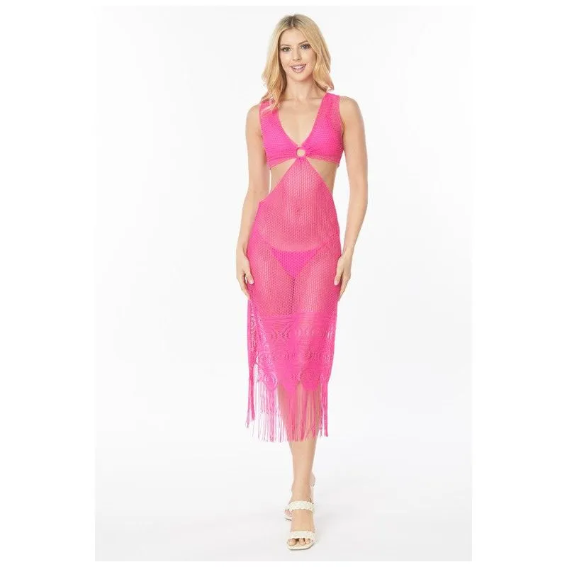 Relaxing Crochet with Tinsel Bottom Mid Cutout Cover Up