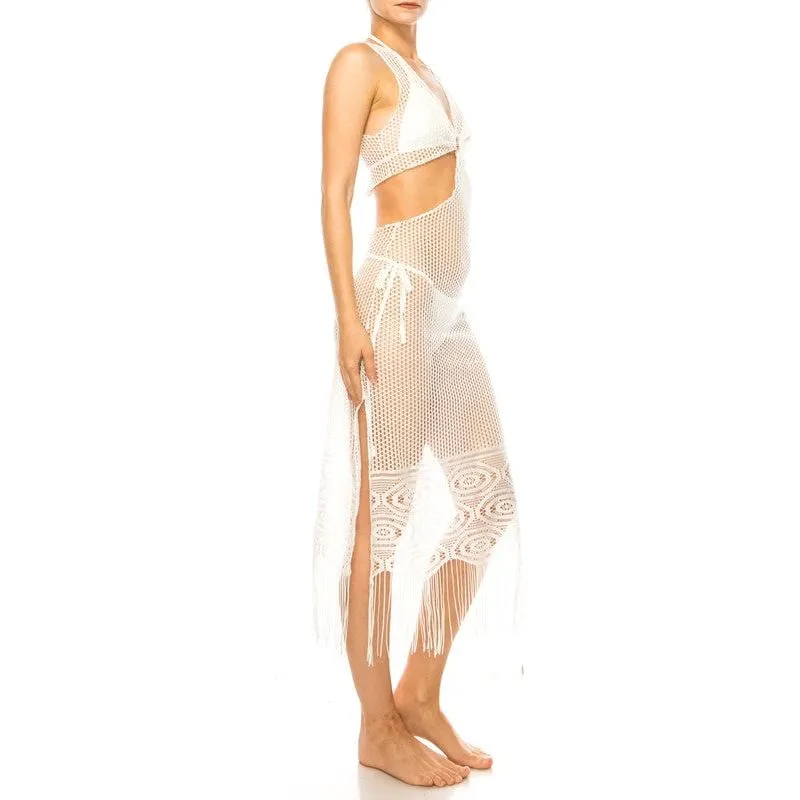 Relaxing Crochet with Tinsel Bottom Mid Cutout Cover Up