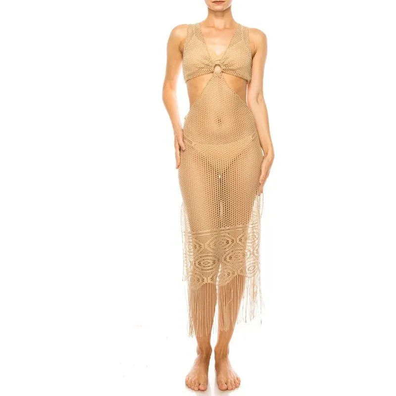 Relaxing Crochet with Tinsel Bottom Mid Cutout Cover Up