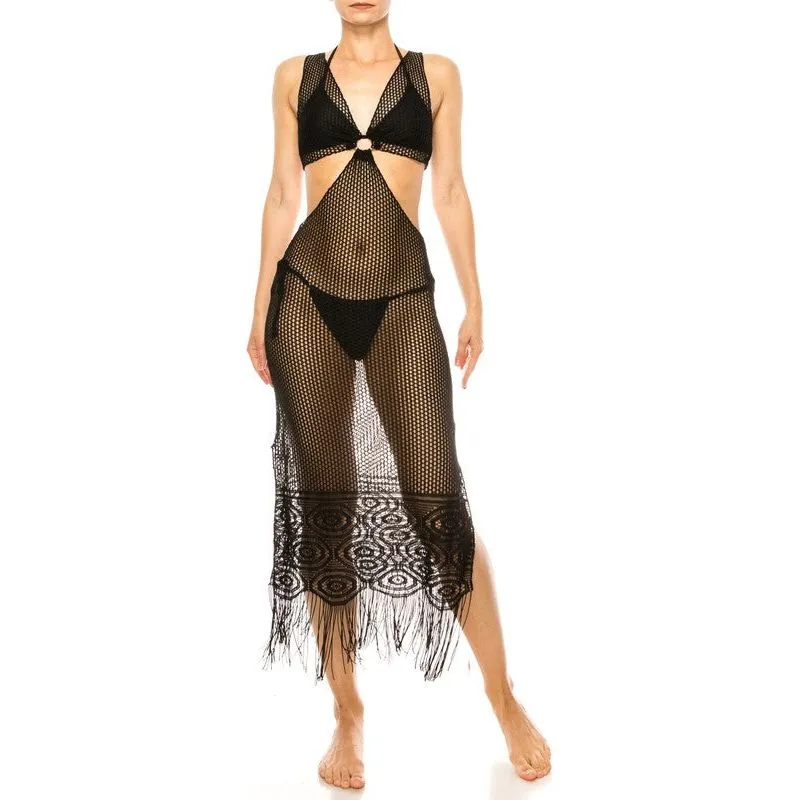 Relaxing Crochet with Tinsel Bottom Mid Cutout Cover Up
