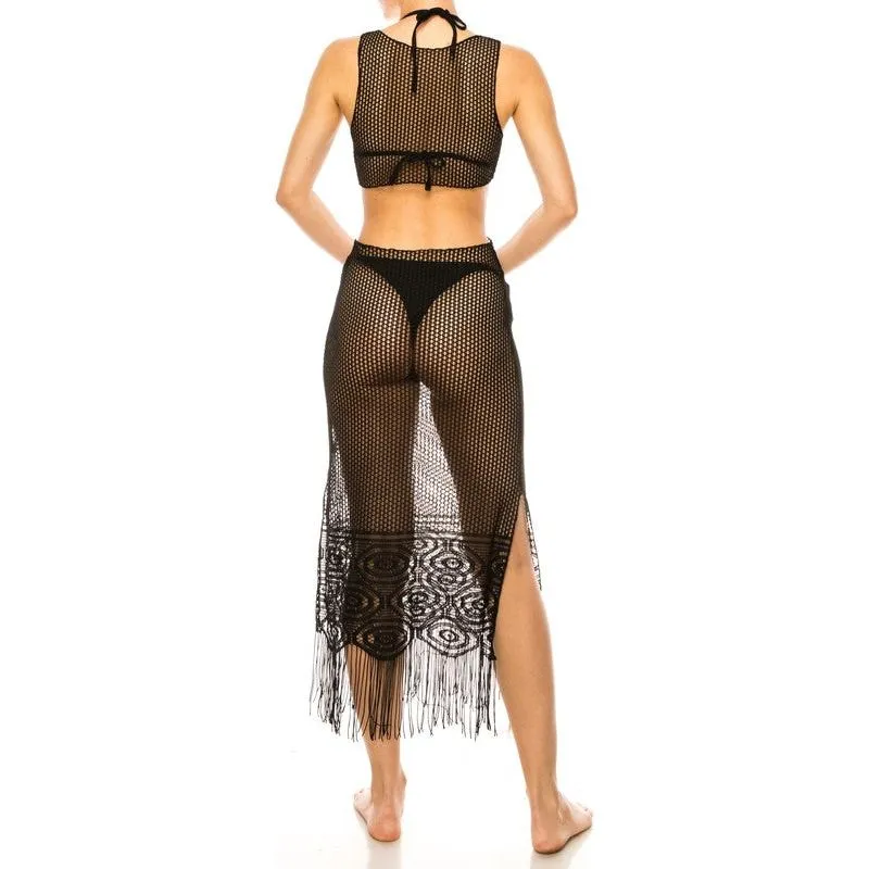 Relaxing Crochet with Tinsel Bottom Mid Cutout Cover Up