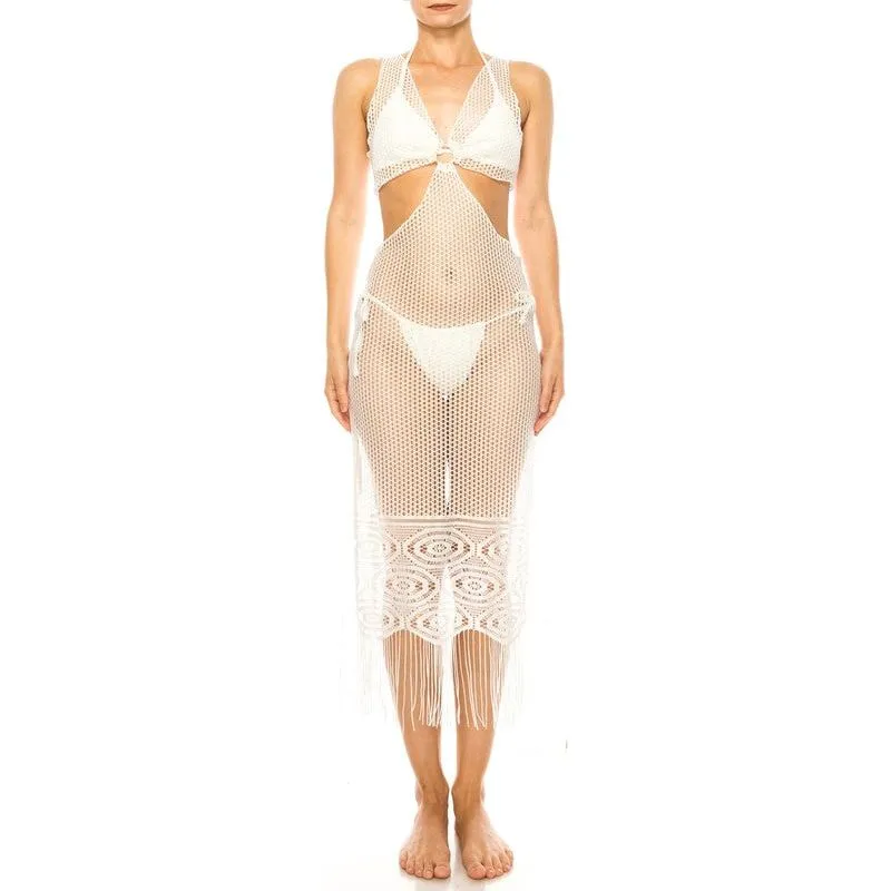 Relaxing Crochet with Tinsel Bottom Mid Cutout Cover Up