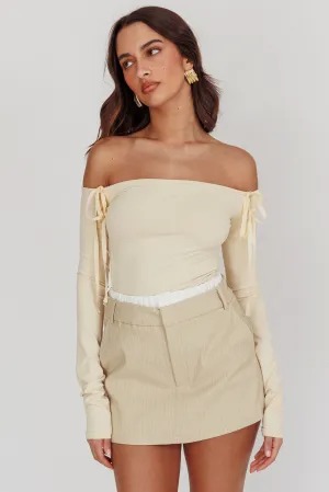 Rhian Pinstripe Double Waistband Skort Beige White