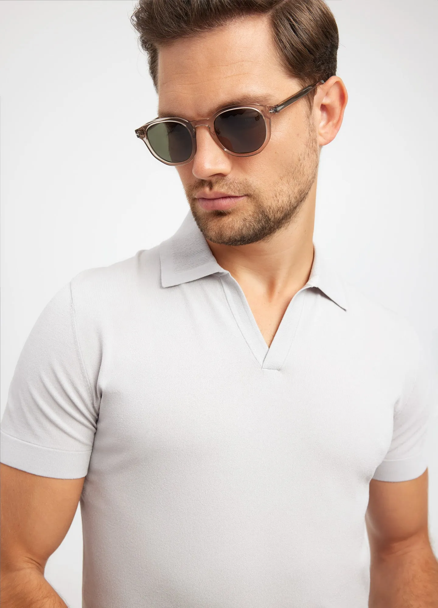 Rib Collar Tech Knit Polo Silver