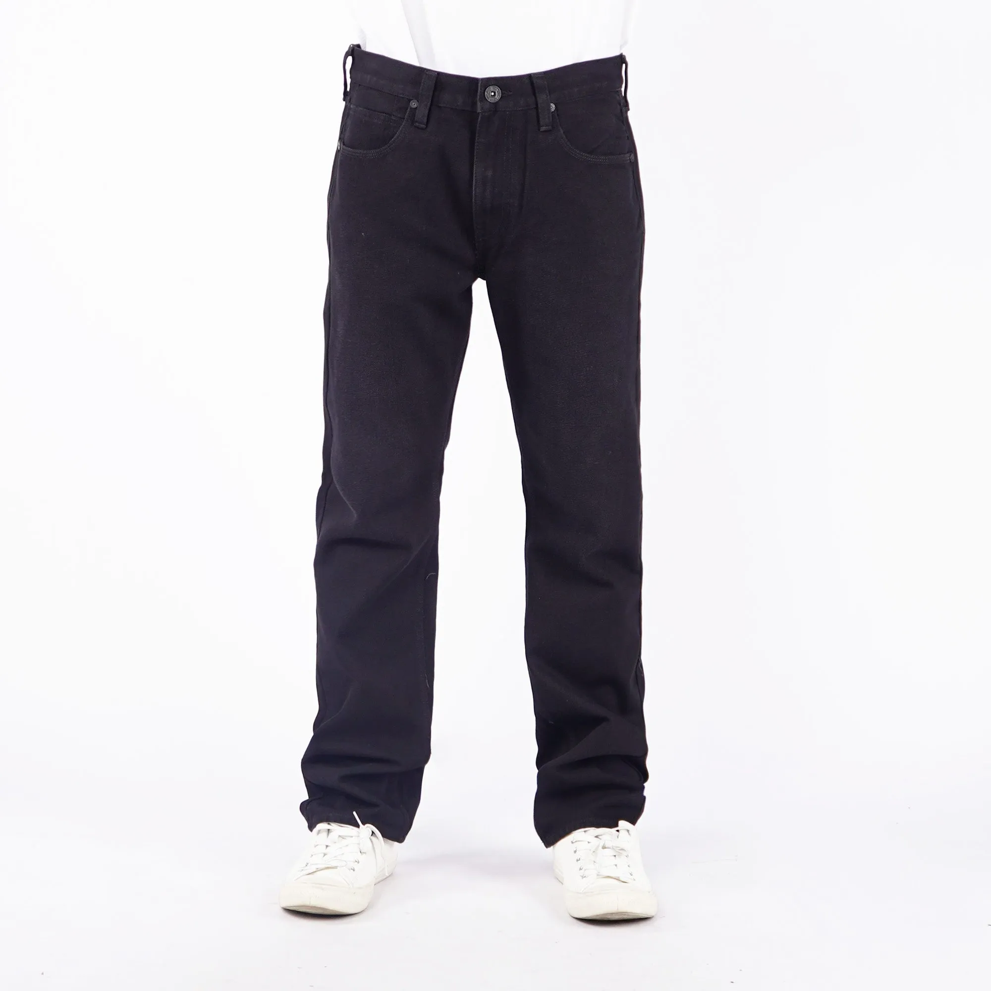 RRJ Men's Basic Denim Pants Mid-Rise Slim Straight Fitting Rinse with Details Fabric 167494 (Black)