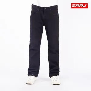 RRJ Men's Basic Denim Pants Mid-Rise Slim Straight Fitting Rinse with Details Fabric 167494 (Black)