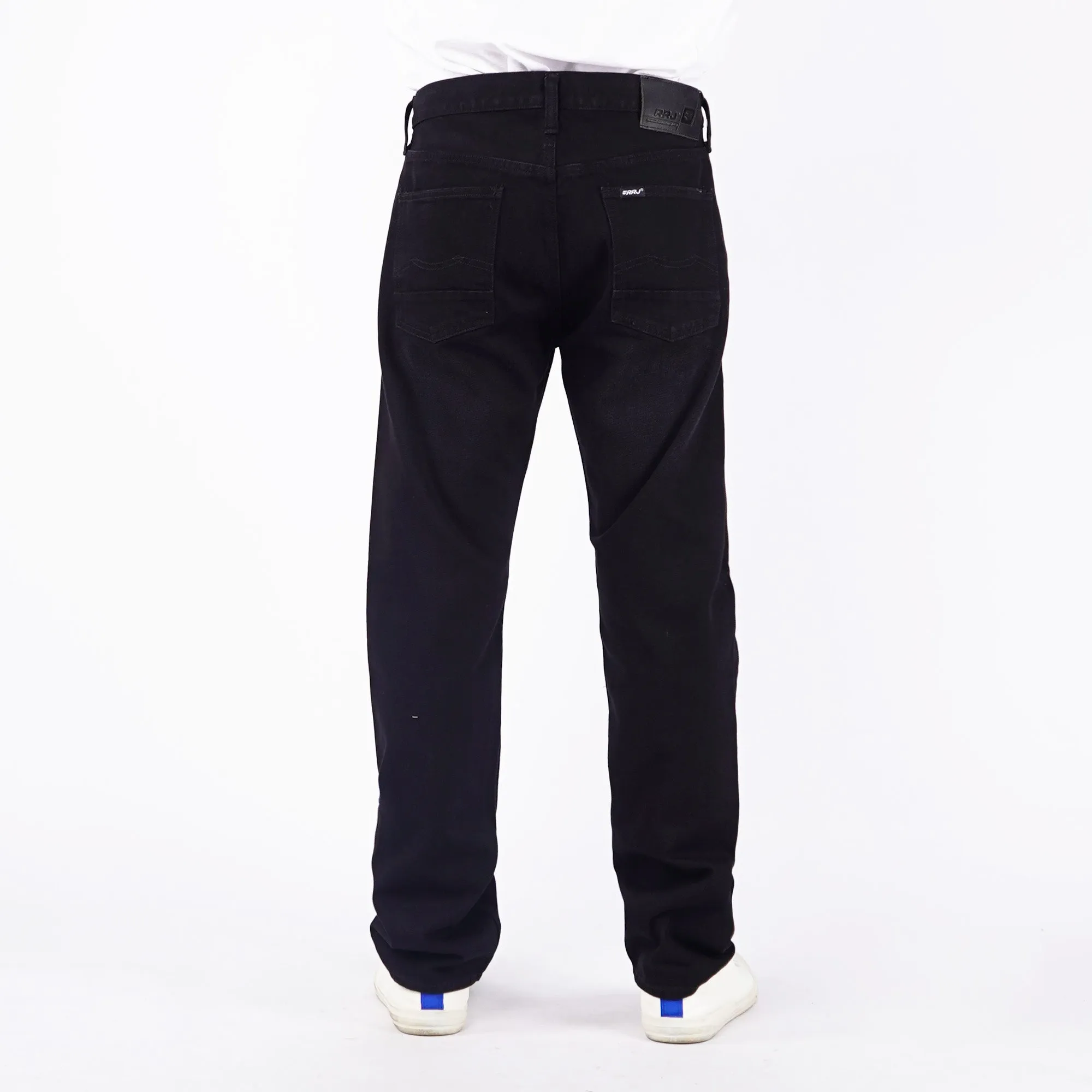 RRJ Men's Basic Denim Pants Mid-Rise Slim Straight Fitting Rinse with Details Fabric 167494 (Black)