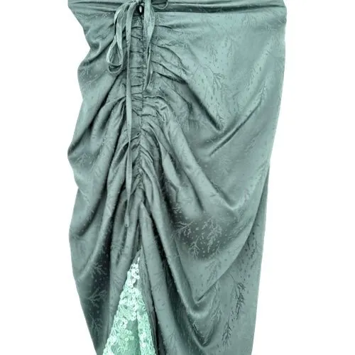 Satin and lace ruched skirt