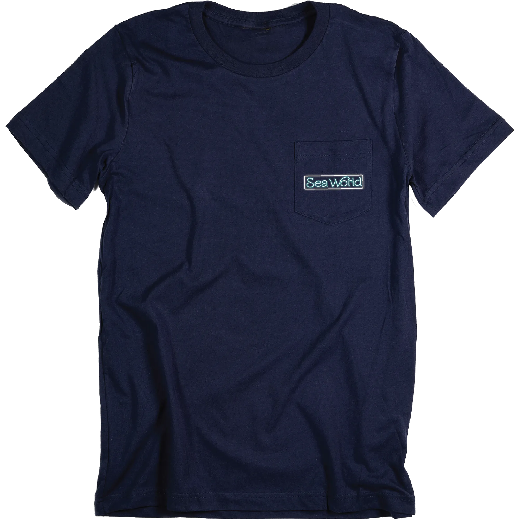 SeaWorld Neon Sign Navy Pocket Tee Adult