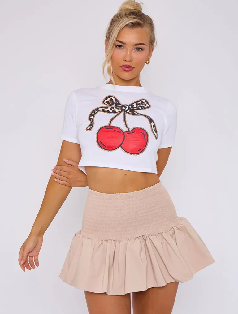 Shirred High Waist Puffball Mini Skirt