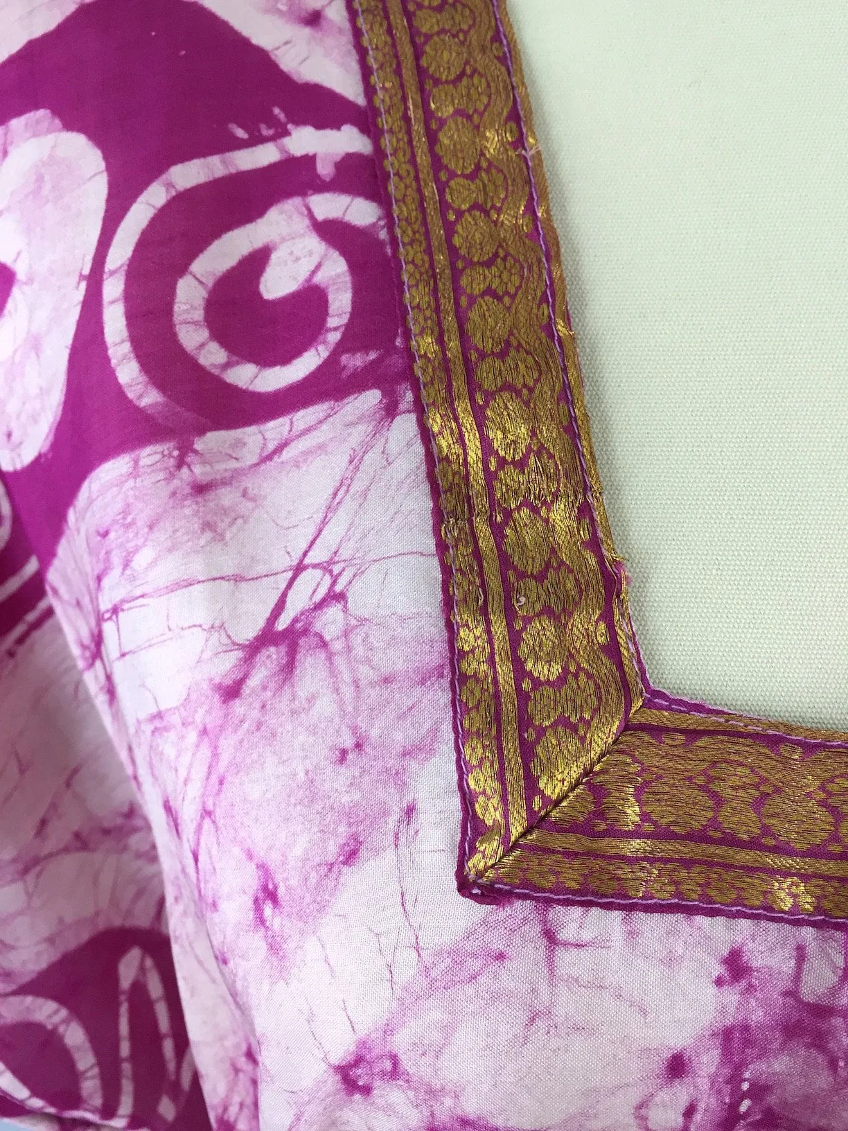 Silk Kaftan Dress / Vintage Indian Sari / Pink Batik Tie Dye