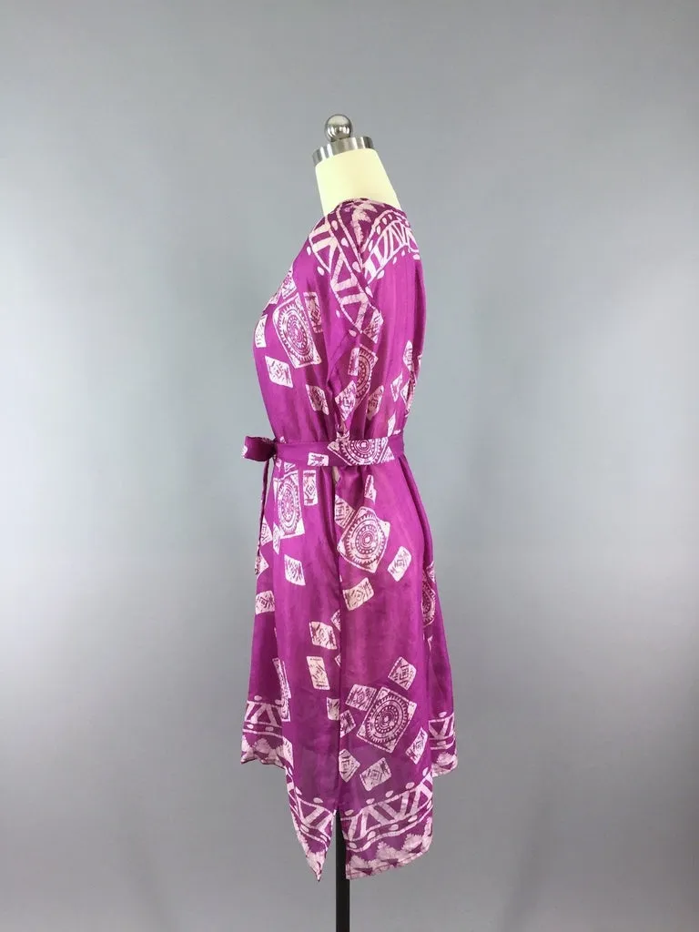 Silk Sari Kaftan Dress / Magenta Batik