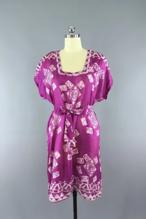 Silk Sari Kaftan Dress / Magenta Batik