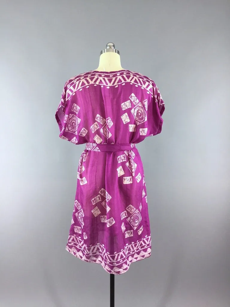 Silk Sari Kaftan Dress / Magenta Batik
