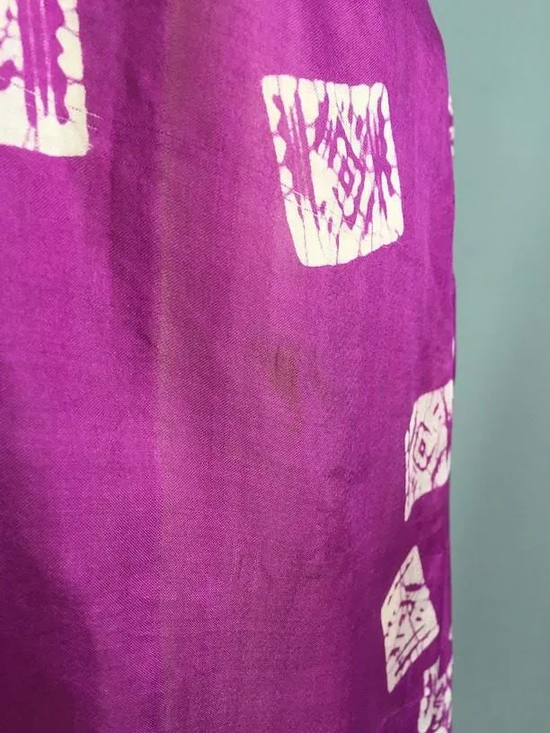 Silk Sari Kaftan Dress / Magenta Batik
