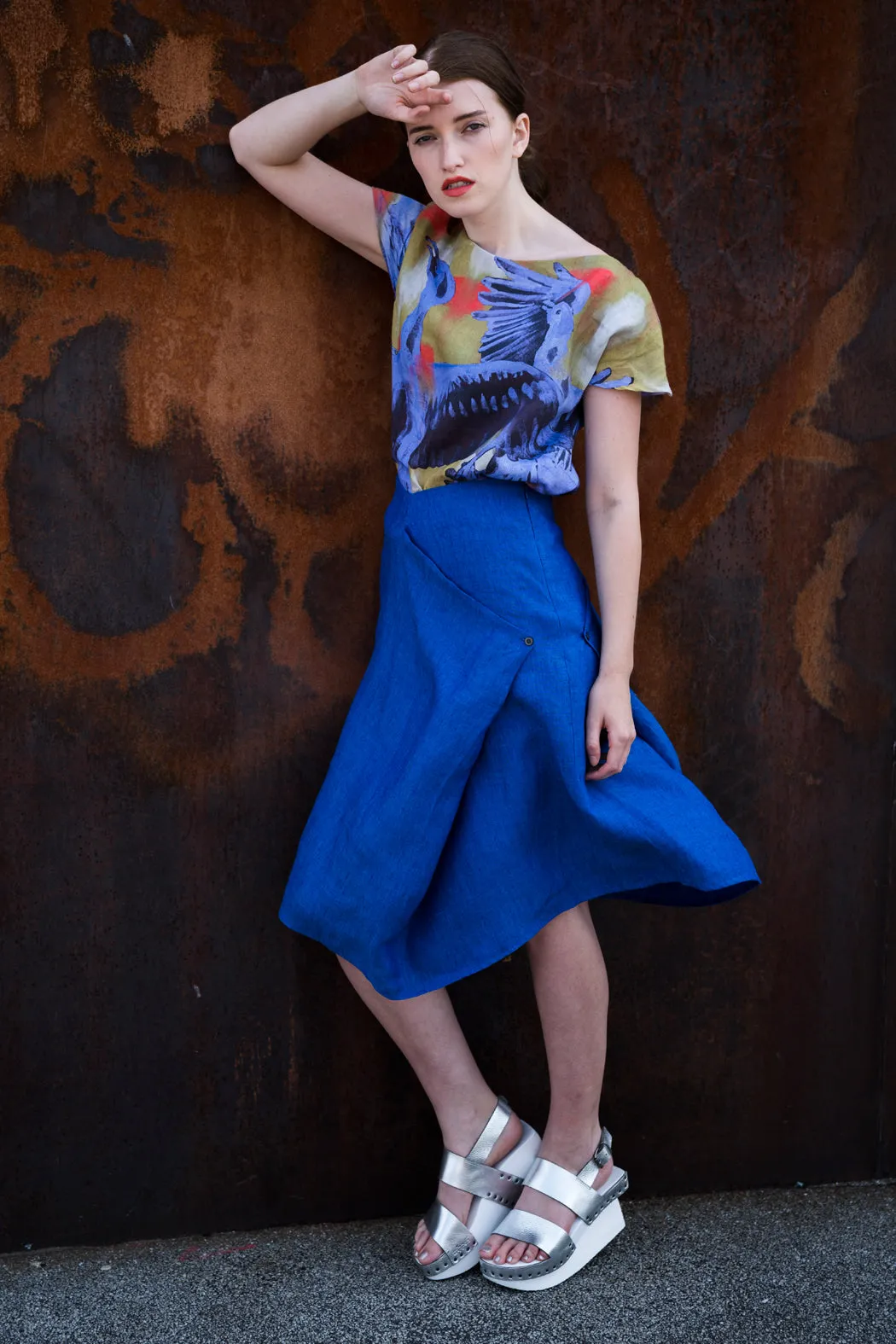 Skirt Modifiable  Linen Royal Blue