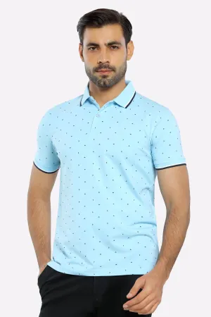 Sky Blue Printed Polo