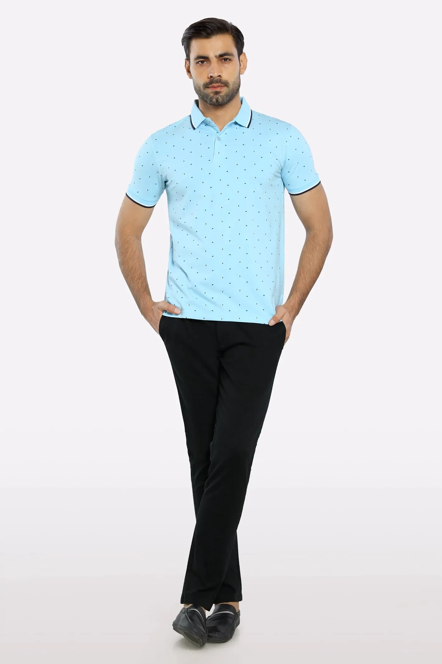 Sky Blue Printed Polo