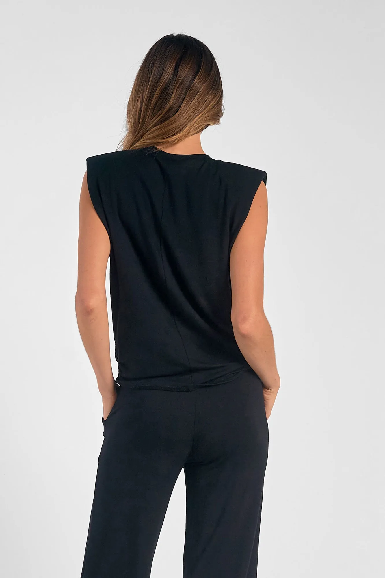 Sleeveless Crew Neck Twist Front Top
