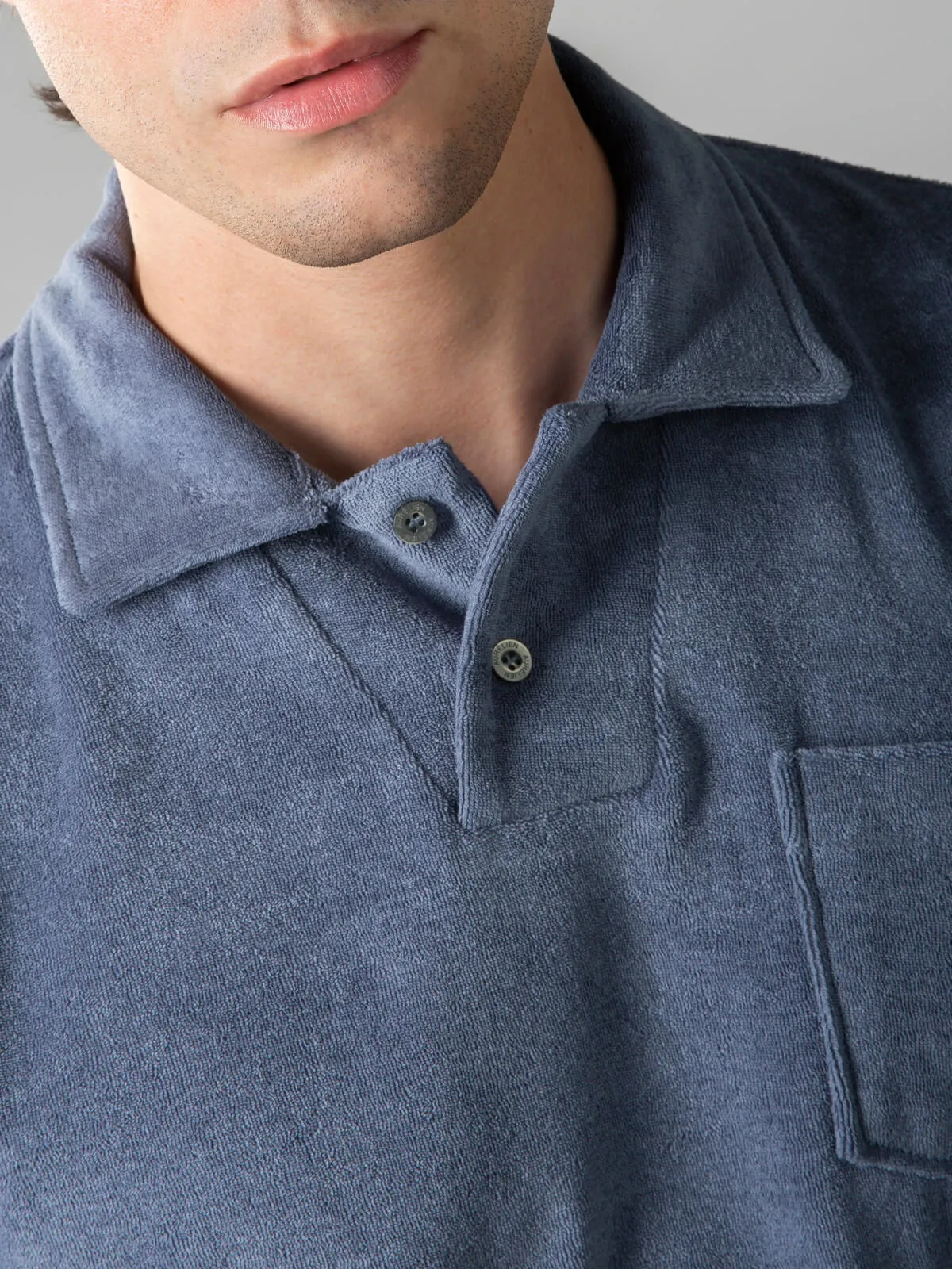 Steel Blue Terry Towelling Polo Shirt