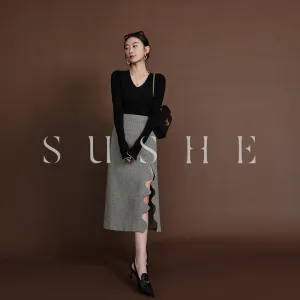 SUSHE Heavy Elegant Wave Slit Spring Skirt -  monet vision