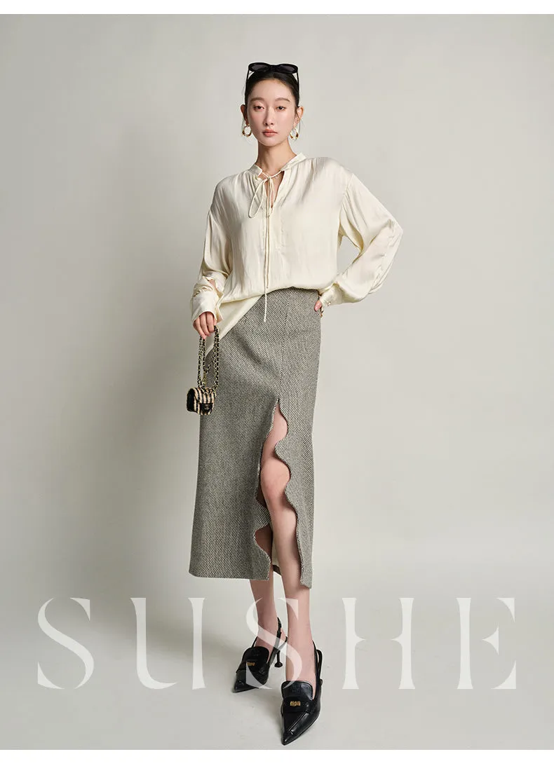 SUSHE Heavy Elegant Wave Slit Spring Skirt -  monet vision