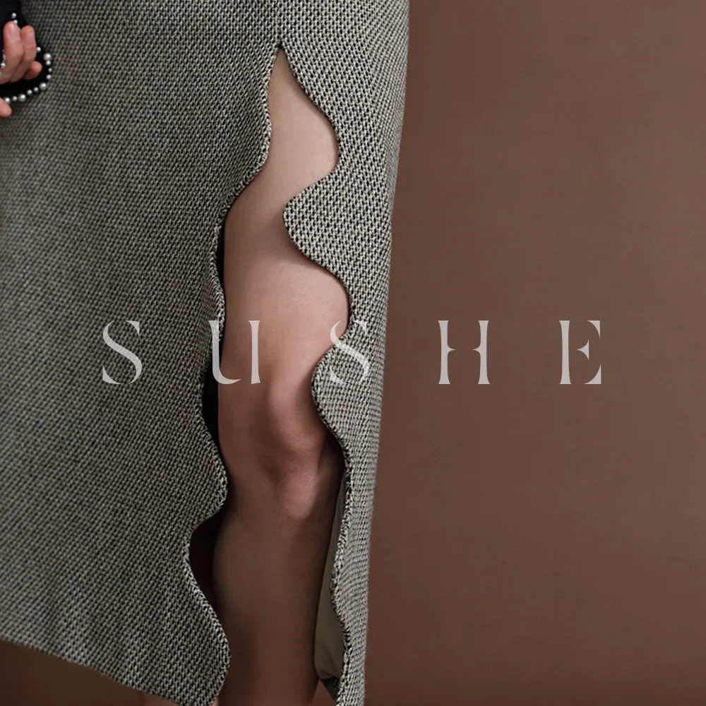 SUSHE Heavy Elegant Wave Slit Spring Skirt -  monet vision