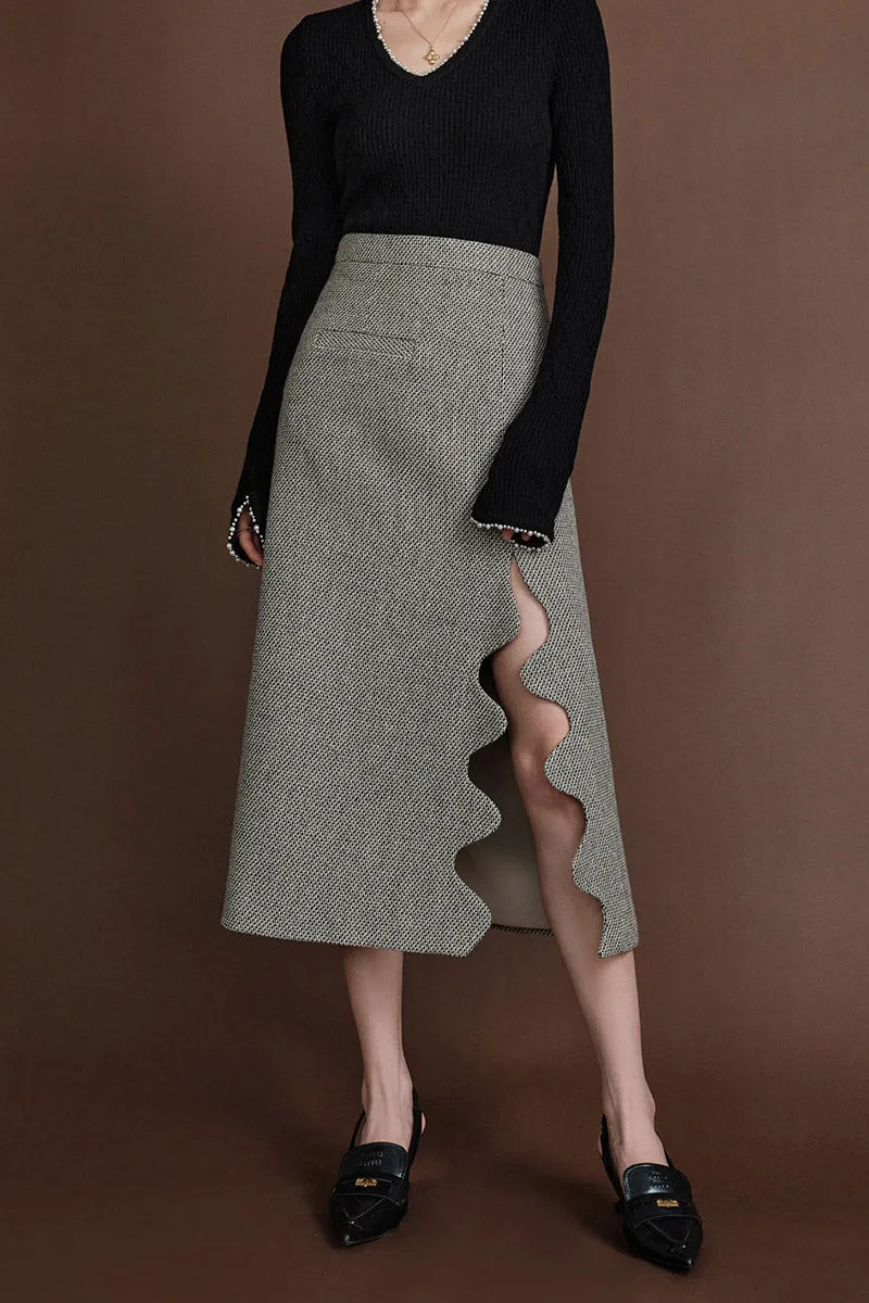SUSHE Heavy Elegant Wave Slit Spring Skirt -  monet vision