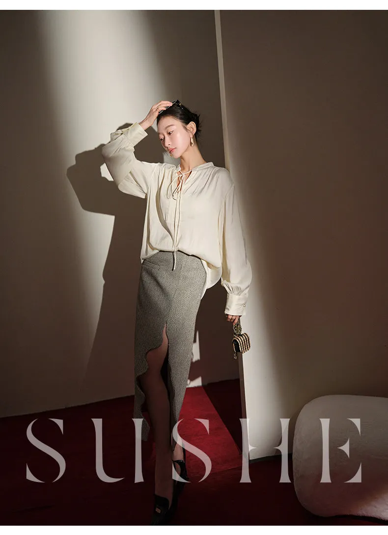 SUSHE Heavy Elegant Wave Slit Spring Skirt -  monet vision