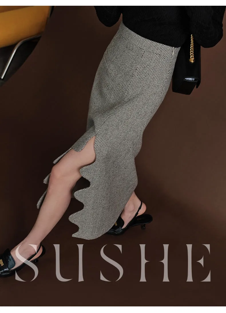 SUSHE Heavy Elegant Wave Slit Spring Skirt -  monet vision
