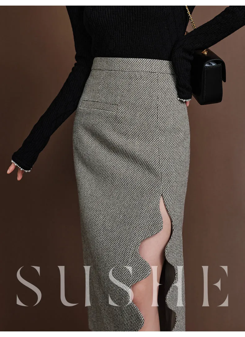 SUSHE Heavy Elegant Wave Slit Spring Skirt -  monet vision