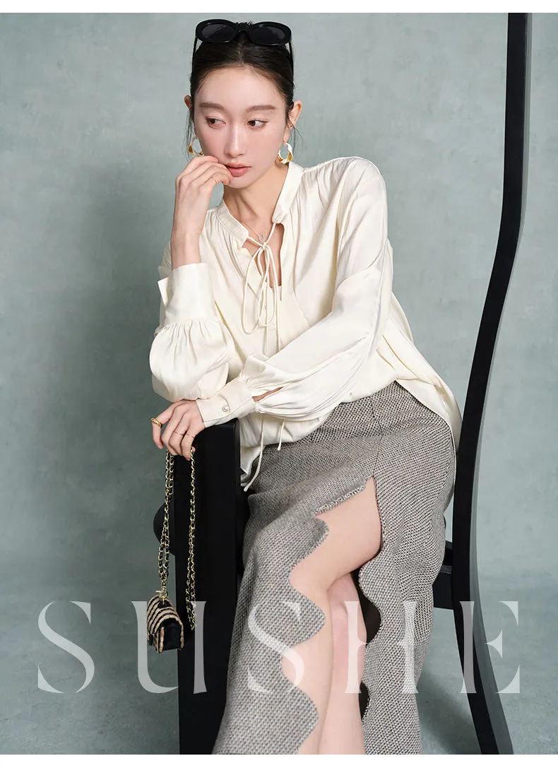 SUSHE Heavy Elegant Wave Slit Spring Skirt -  monet vision