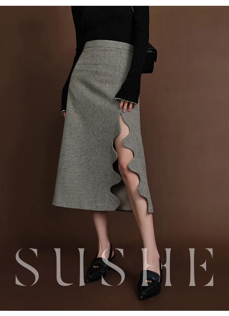 SUSHE Heavy Elegant Wave Slit Spring Skirt -  monet vision