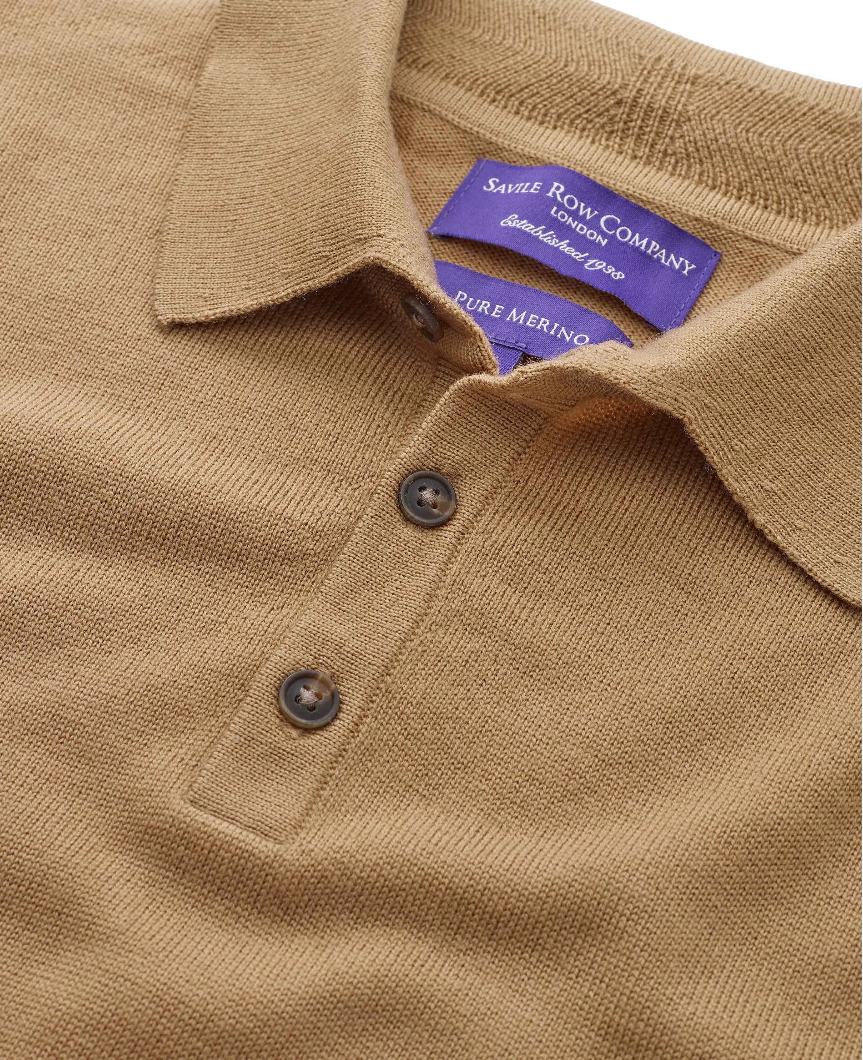 Tan Merino Wool Knitted Polo Shirt