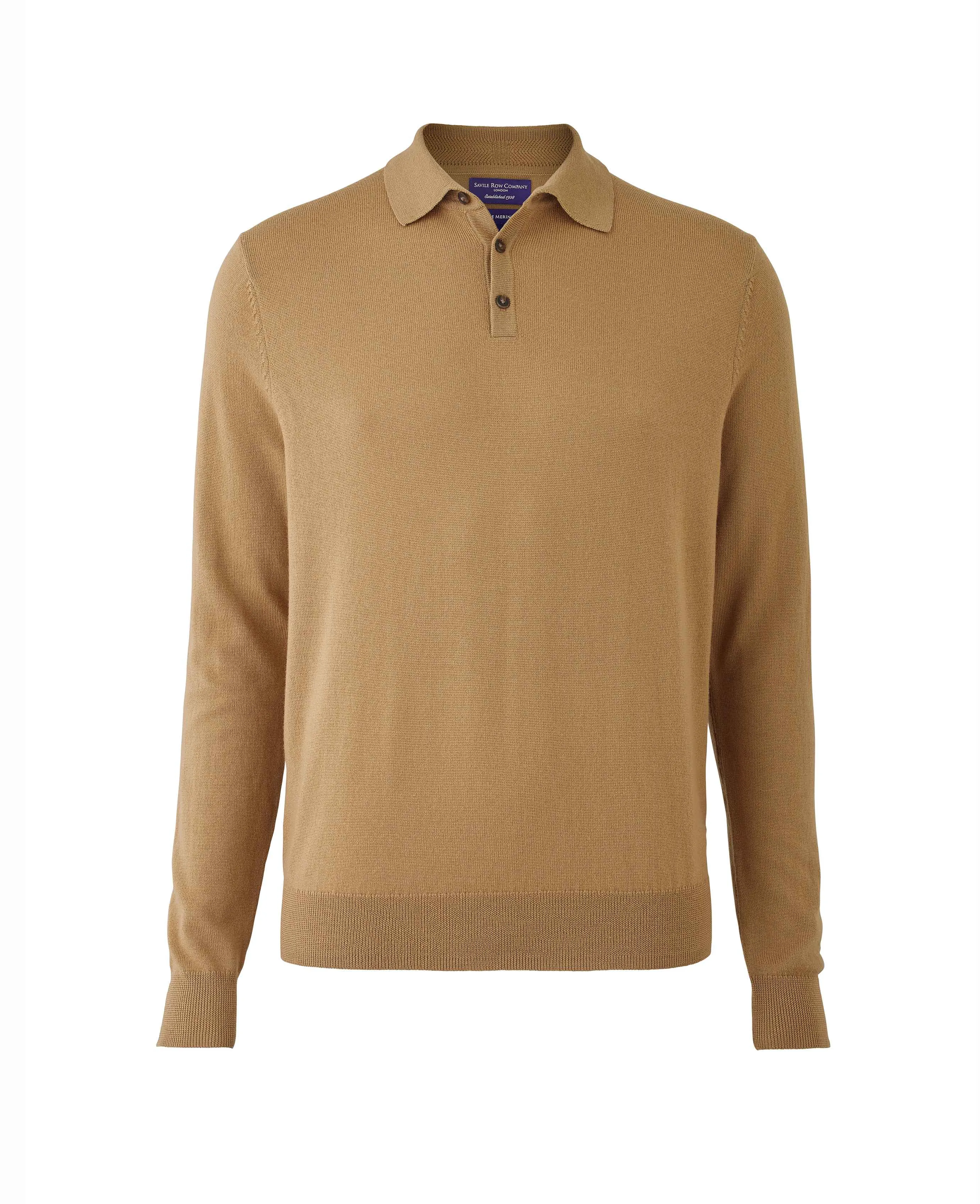 Tan Merino Wool Knitted Polo Shirt
