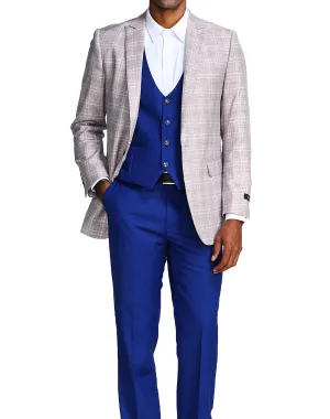 Tazzio Plaid Slim Fit Vested Suit - Blue