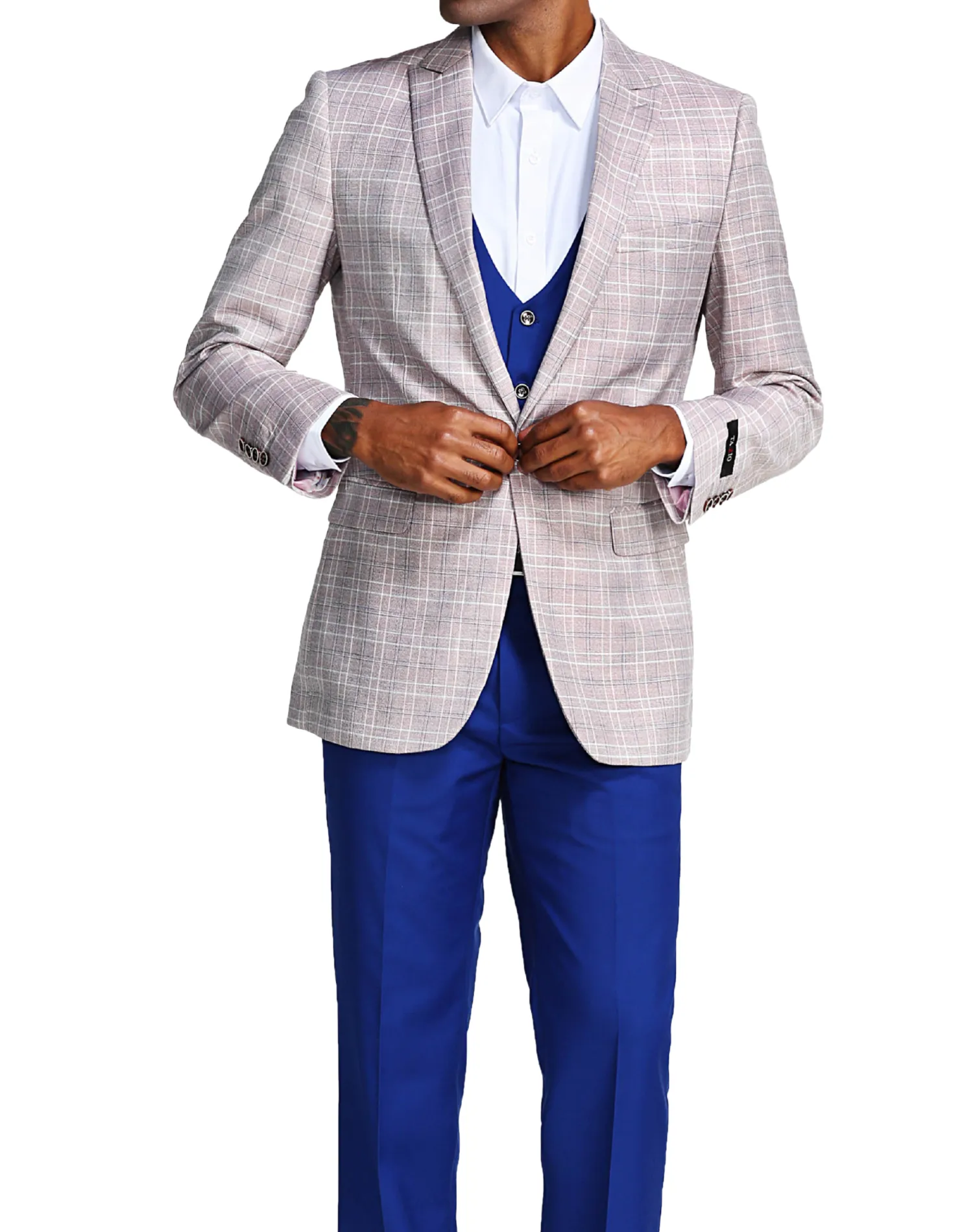Tazzio Plaid Slim Fit Vested Suit - Blue