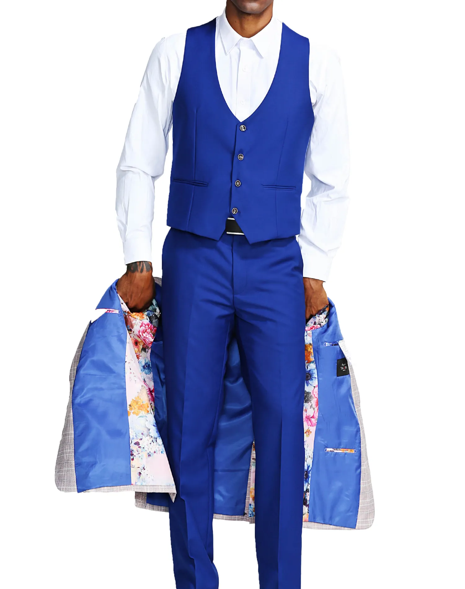 Tazzio Plaid Slim Fit Vested Suit - Blue