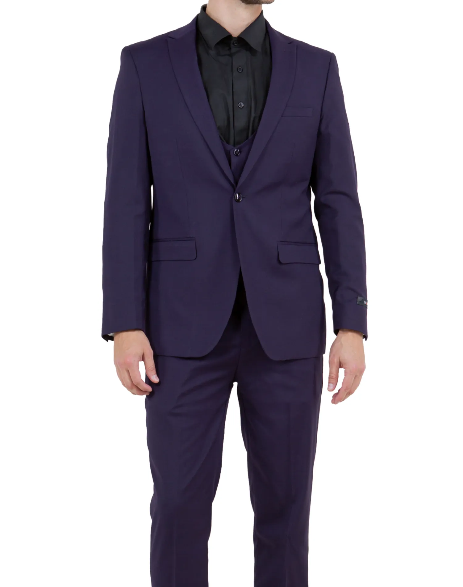 Tazzio Solid Ultra Slim Fit Vested Suit - Eggplant Purple