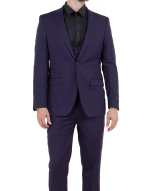 Tazzio Solid Ultra Slim Fit Vested Suit - Eggplant Purple