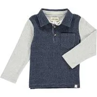 Troy Navy Stripe & Grey Long Sleeve Polo Shirt - Select Size