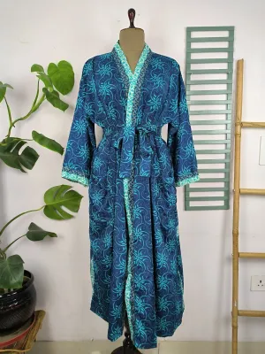 Upcycle Sustainable Boho Chic Coverup Recycle Silk Sari Kimono Gorgeous Wardrobe Vintage Elegance House Robe | Duster Cardigan | Blue Hues Floral