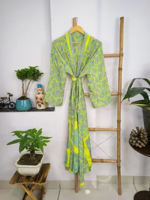Upcycle Sustainable Boho Chic Coverup Silk Sari Kimono Gorgeous Wardrobe Vintage Elegance House Robe | Duster Cardigan | Yellow Lime Paisley