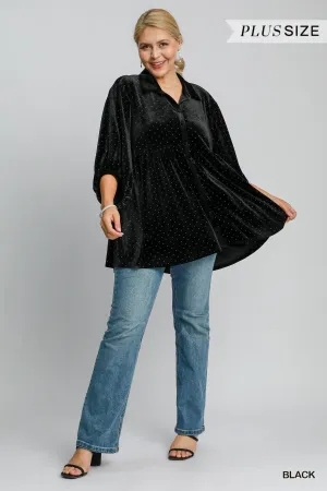 Vance Velvet Collared Tunic Dress - Black