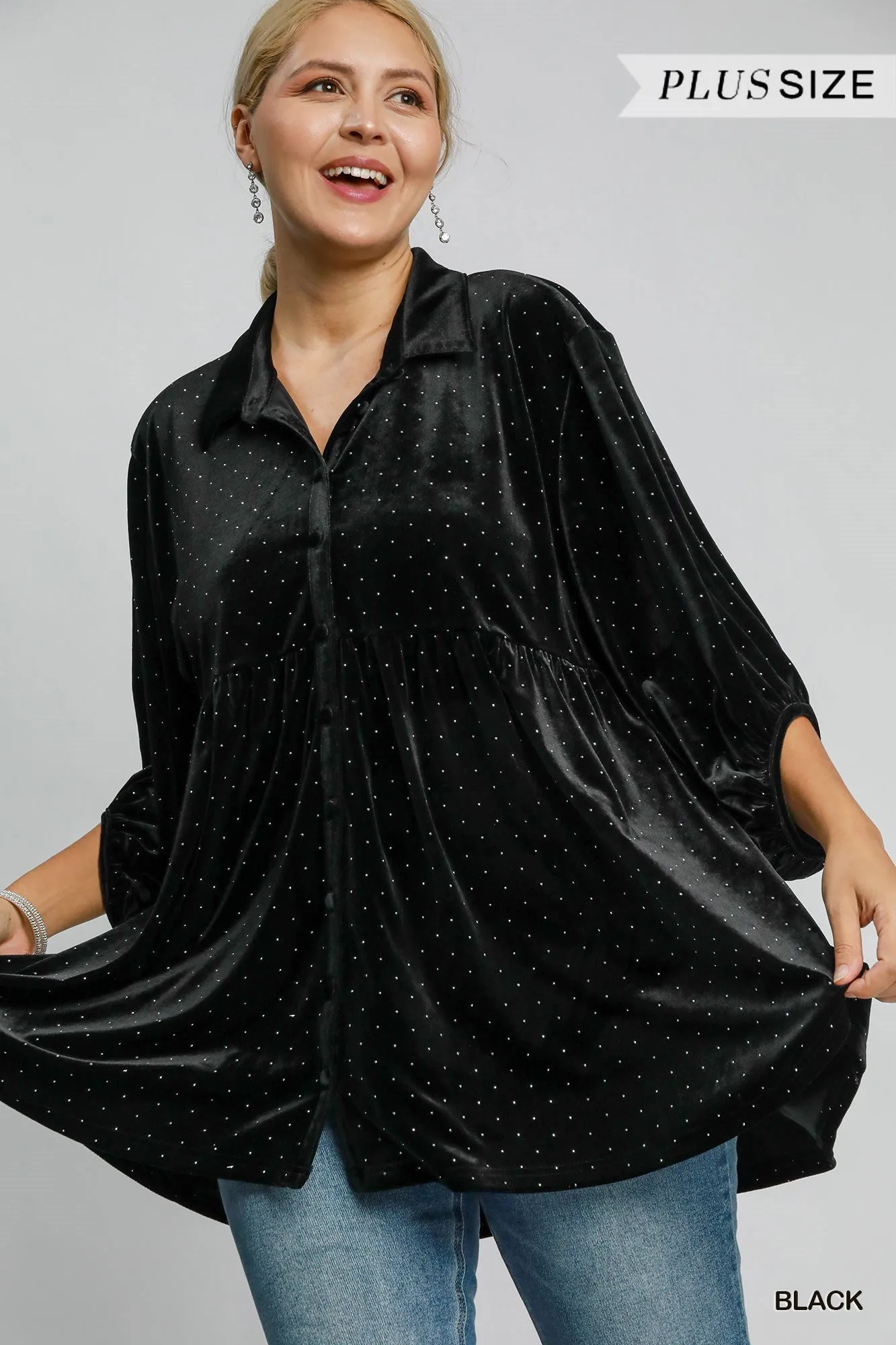Vance Velvet Collared Tunic Dress - Black