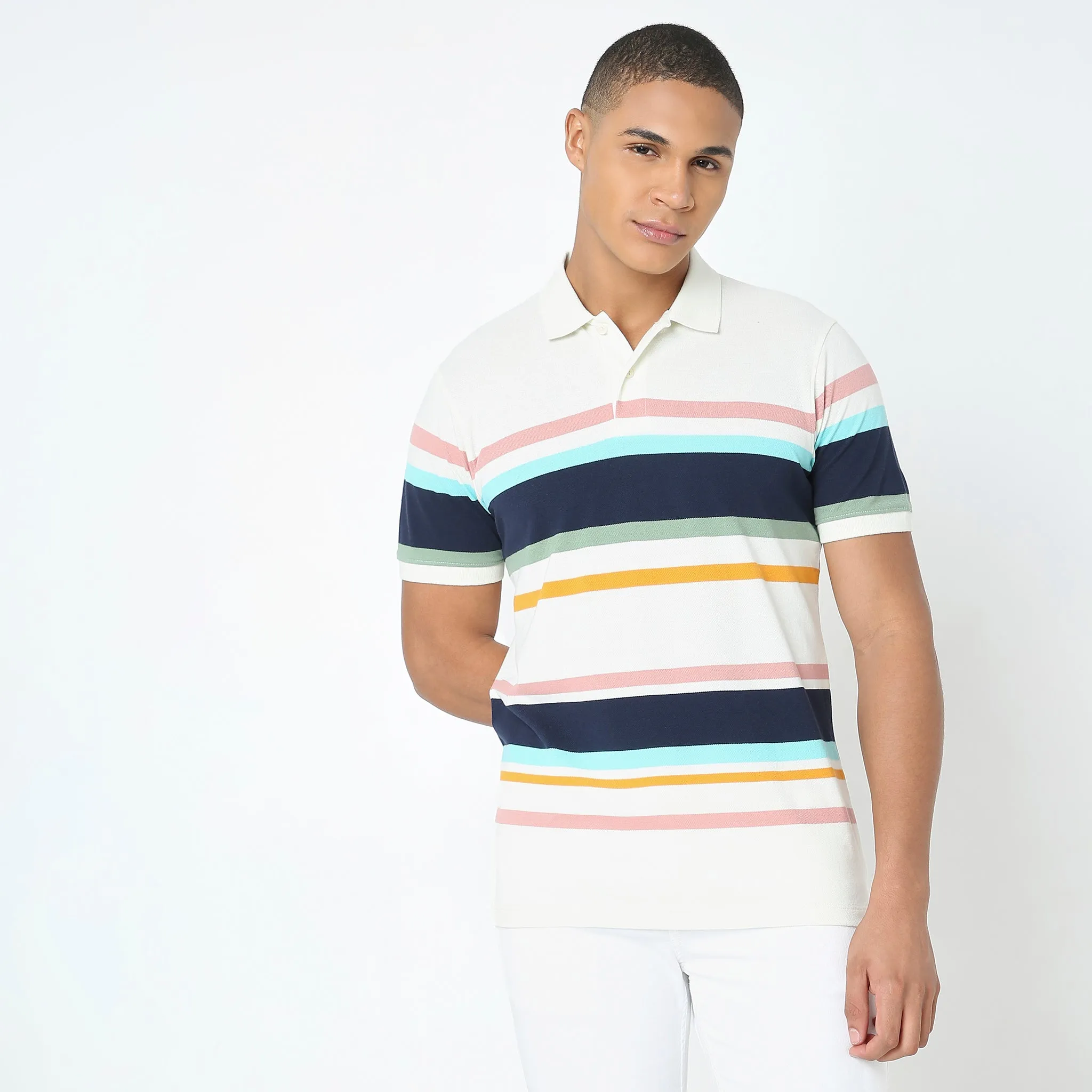 Weekend Polo™ - Exclusive Jacquard Stripes Pattern Regular Fit Polo T-Shirt
