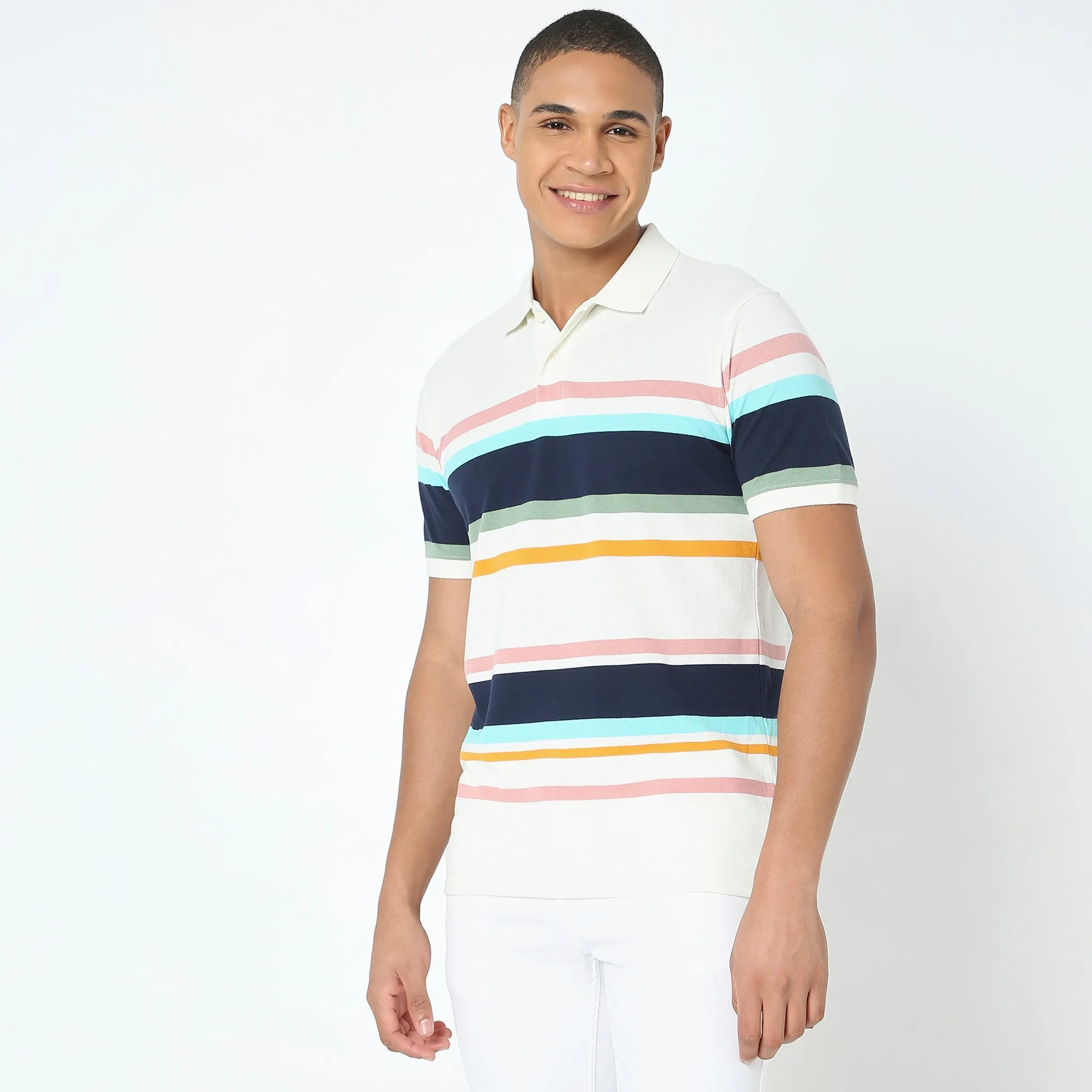 Weekend Polo™ - Exclusive Jacquard Stripes Pattern Regular Fit Polo T-Shirt